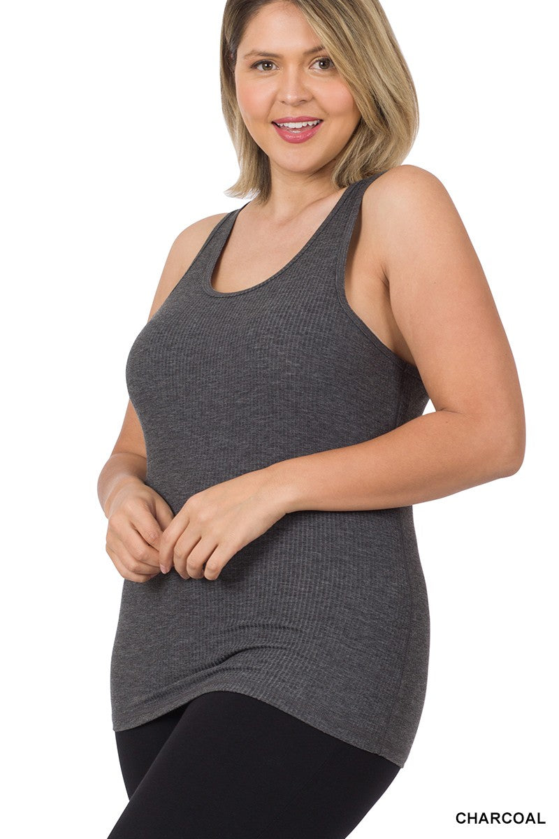 Curvy Ribbed Racerback Tank Top