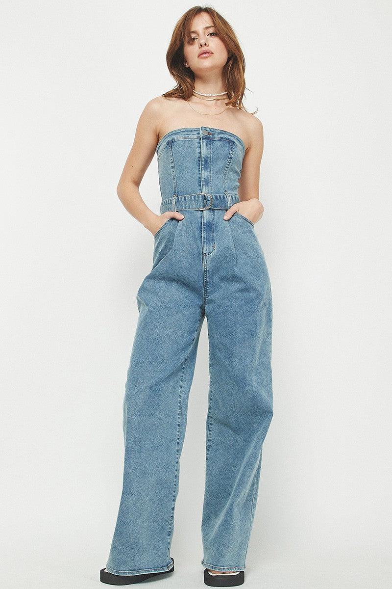 Brandy Denim Wide Leg Jumpsuit*