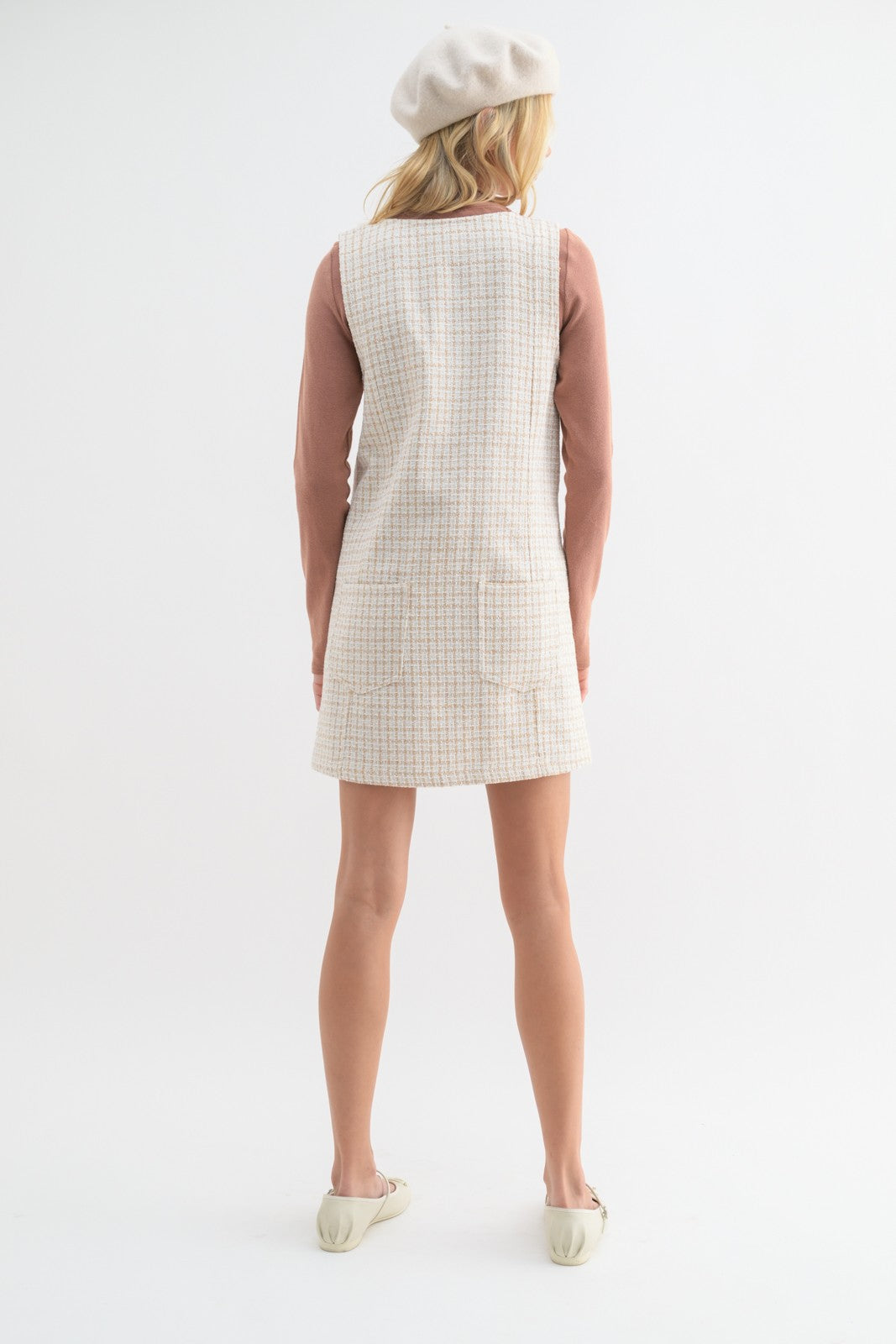 TWEED BUTTON-UP MINI DRESS