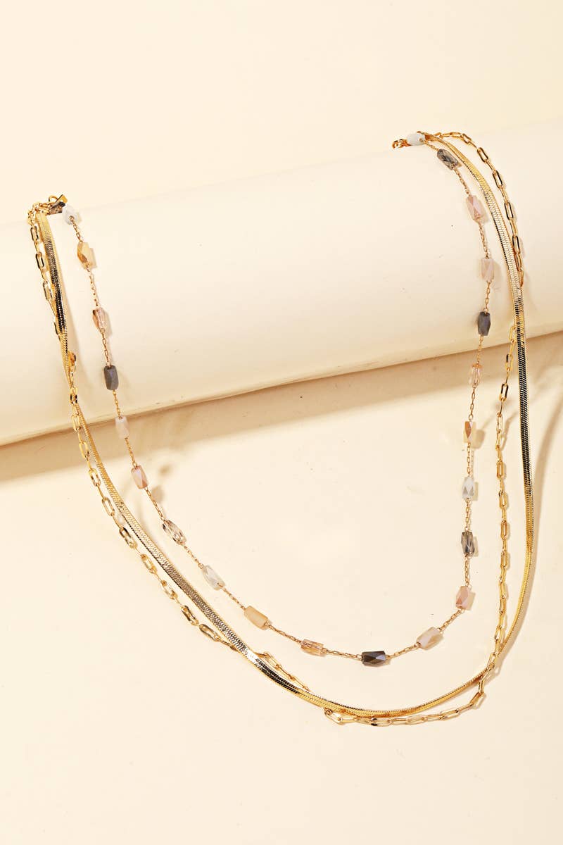 Layered Triple Chain Bead Necklace: GDWMLT1