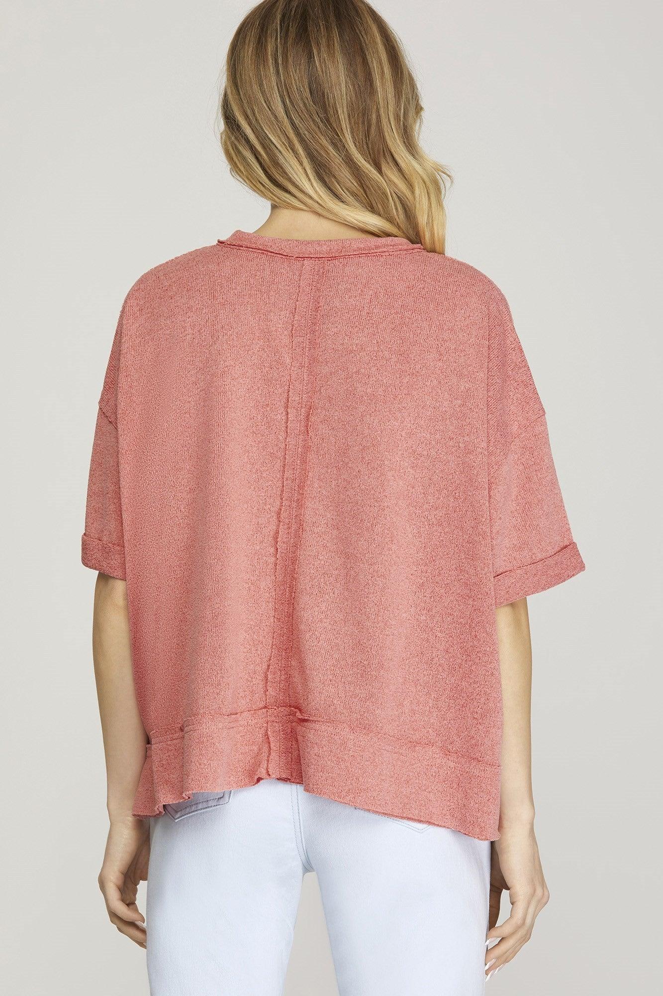 Penny Raw Edge Pink Knit Top*