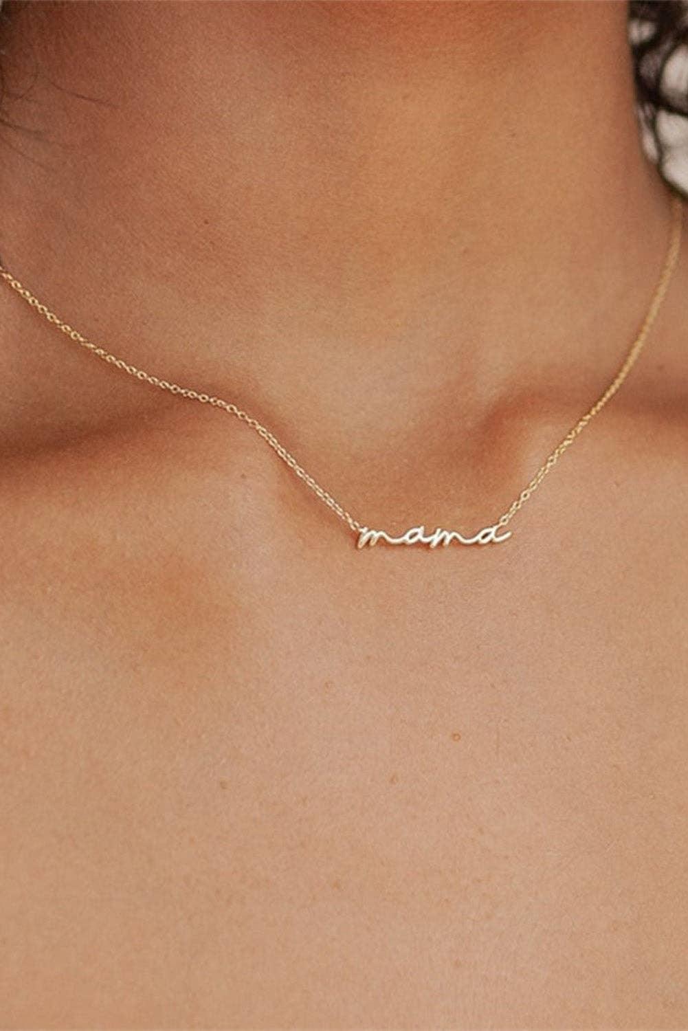 Gold Tiny Mama Script Necklace: ONE SIZE / Gold