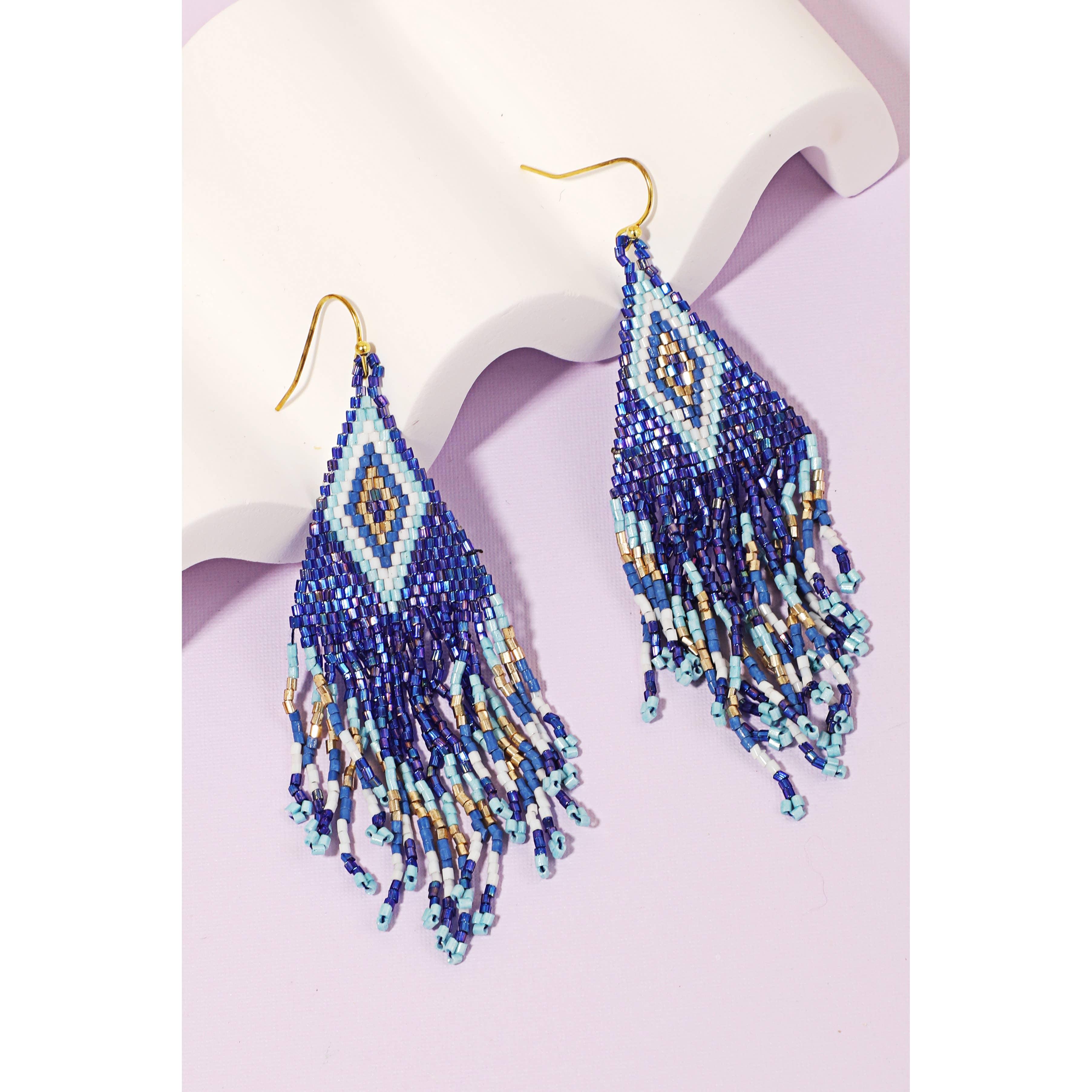 Boho Seed Beaded Fringe Earrings: GMI