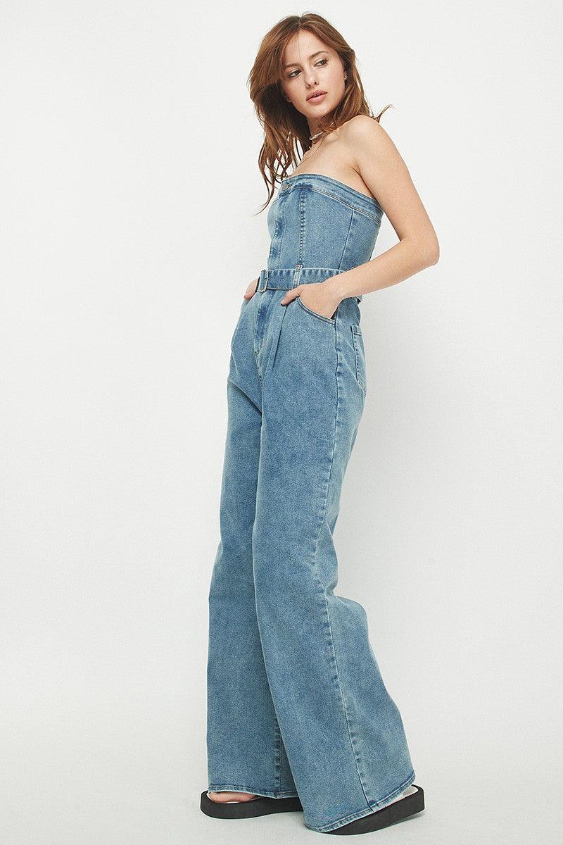 Brandy Denim Wide Leg Jumpsuit*