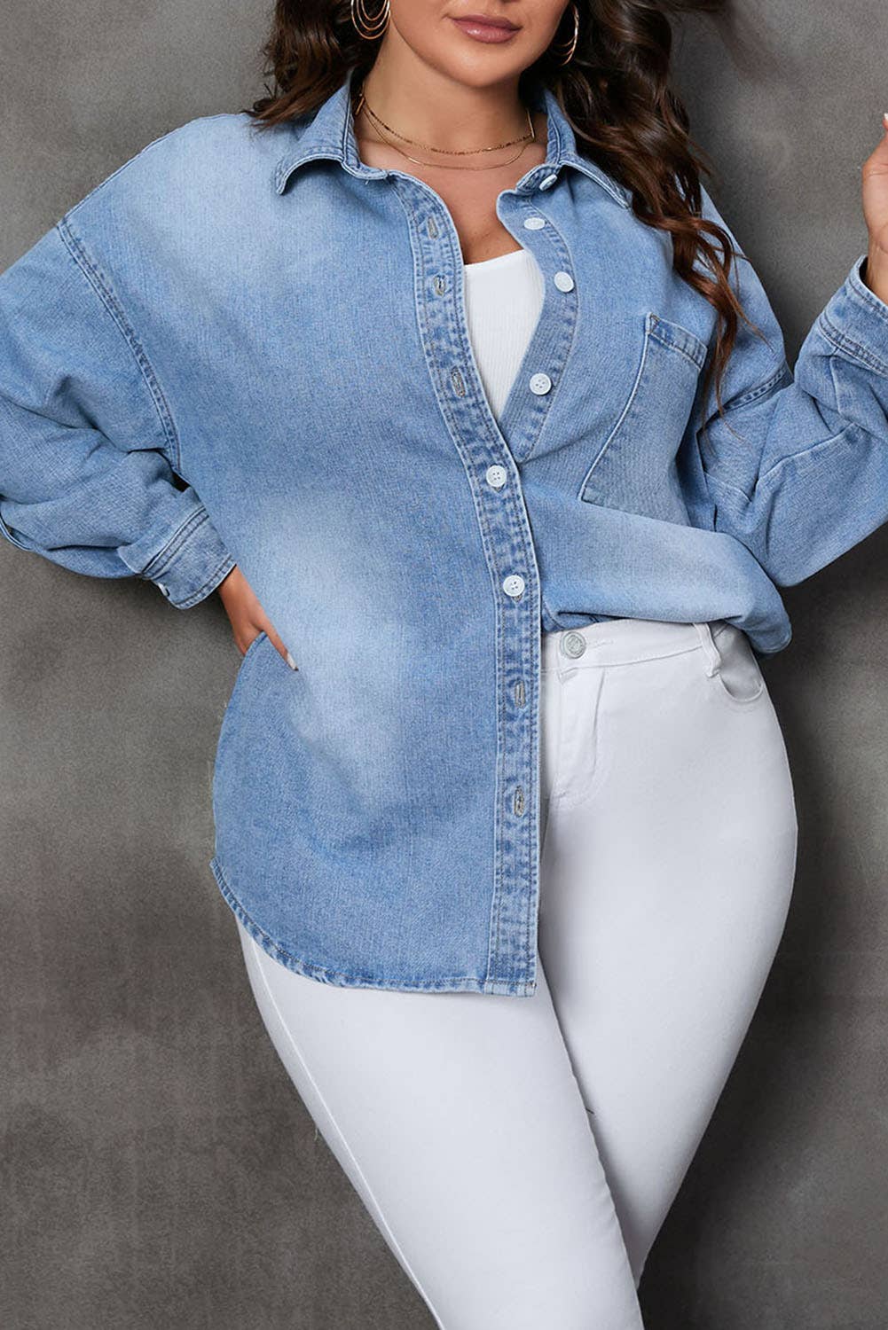 Curvy Women Denim Shacket