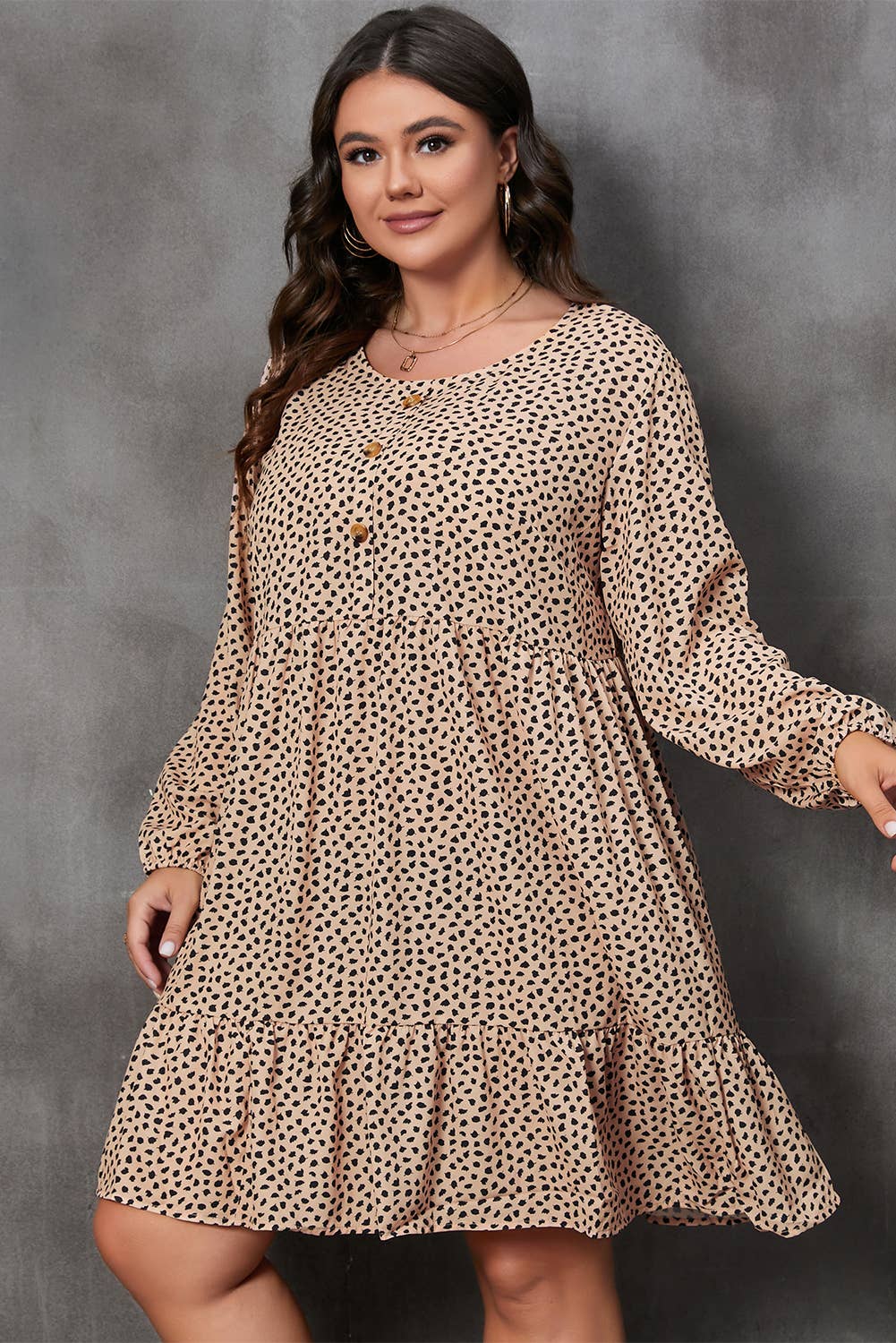 Leopard Spotted Print Tiered Long Plus Size Dress