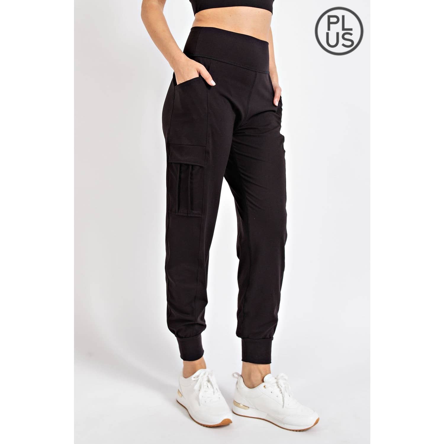 PLUS SIZE BUTTER JOGGER WITH SIDE POCKETS: Black