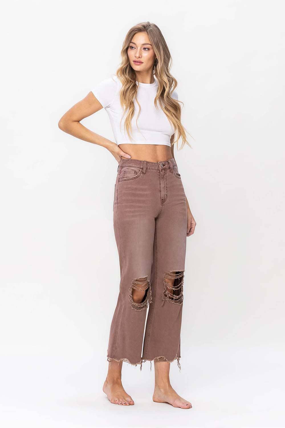 90'S VINTAGE SUPER HIGH RISE CROP FLARE JEANS*