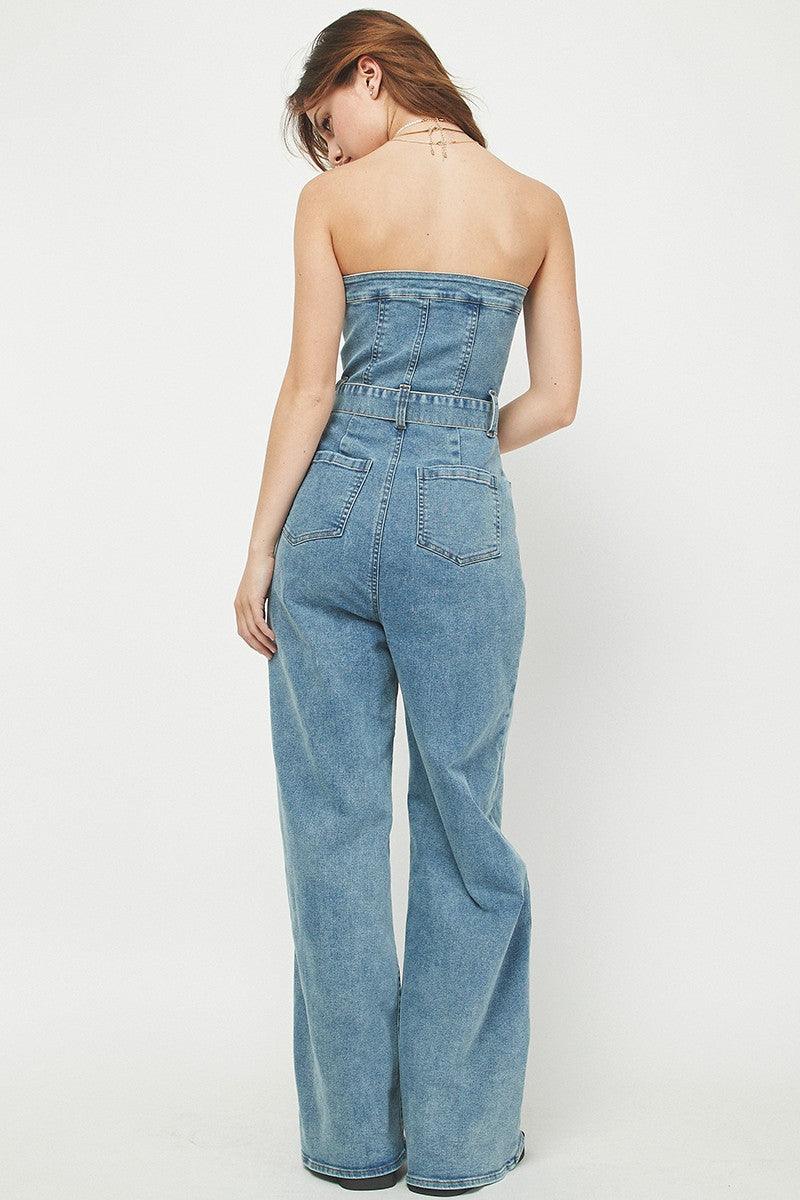 Brandy Denim Wide Leg Jumpsuit*