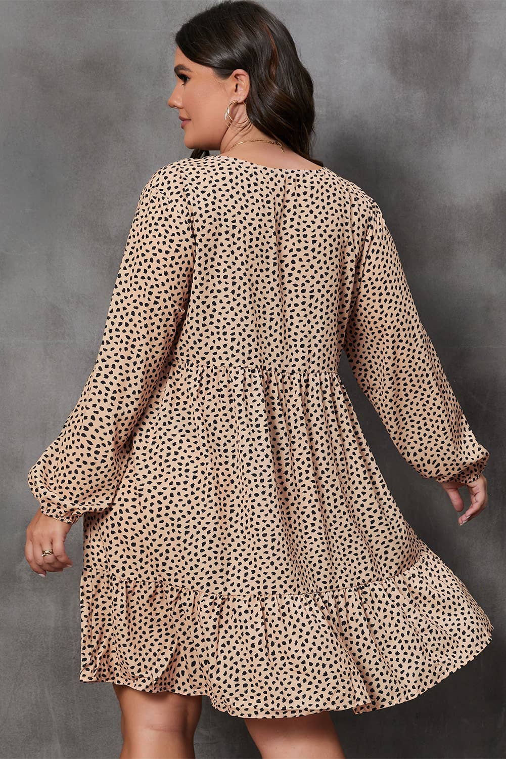 Leopard Spotted Print Tiered Long Plus Size Dress