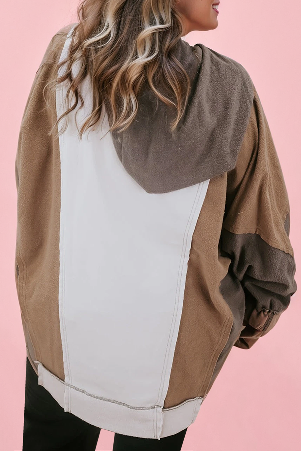 Plus Size Colorblock Patchwork Long Sleeve Sweatshirt: Brown / Plus Size / 1X