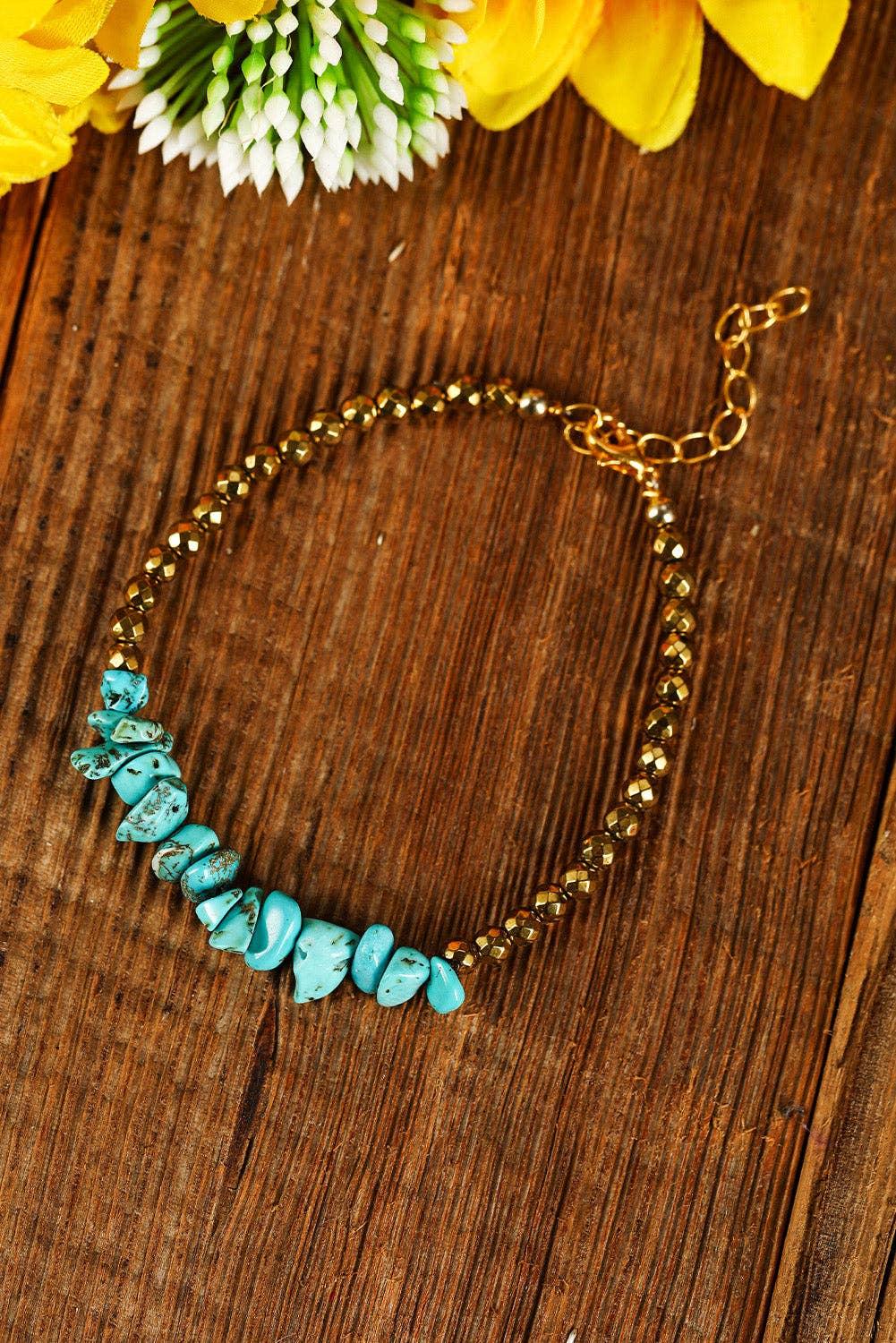 Gold Turquoise Beading Adjustable Bracelet: Gold