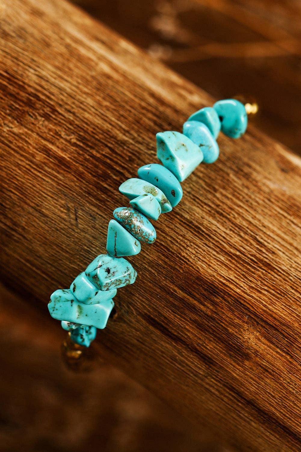 Gold Turquoise Beading Adjustable Bracelet: Gold