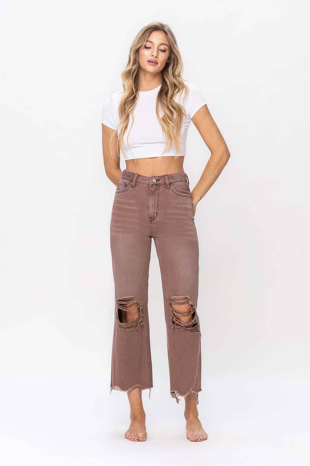 90'S VINTAGE SUPER HIGH RISE CROP FLARE JEANS*