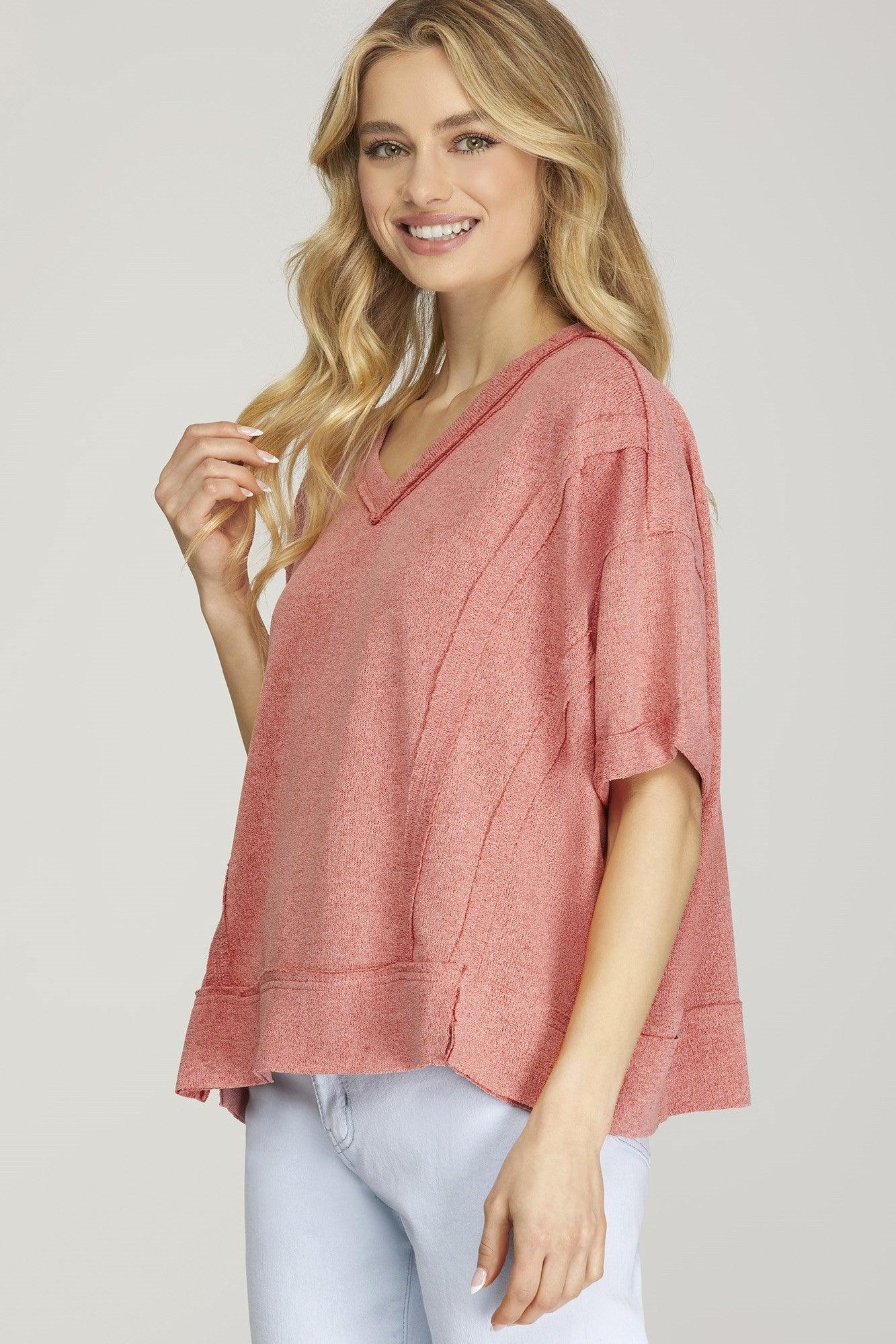 Penny Raw Edge Pink Knit Top*