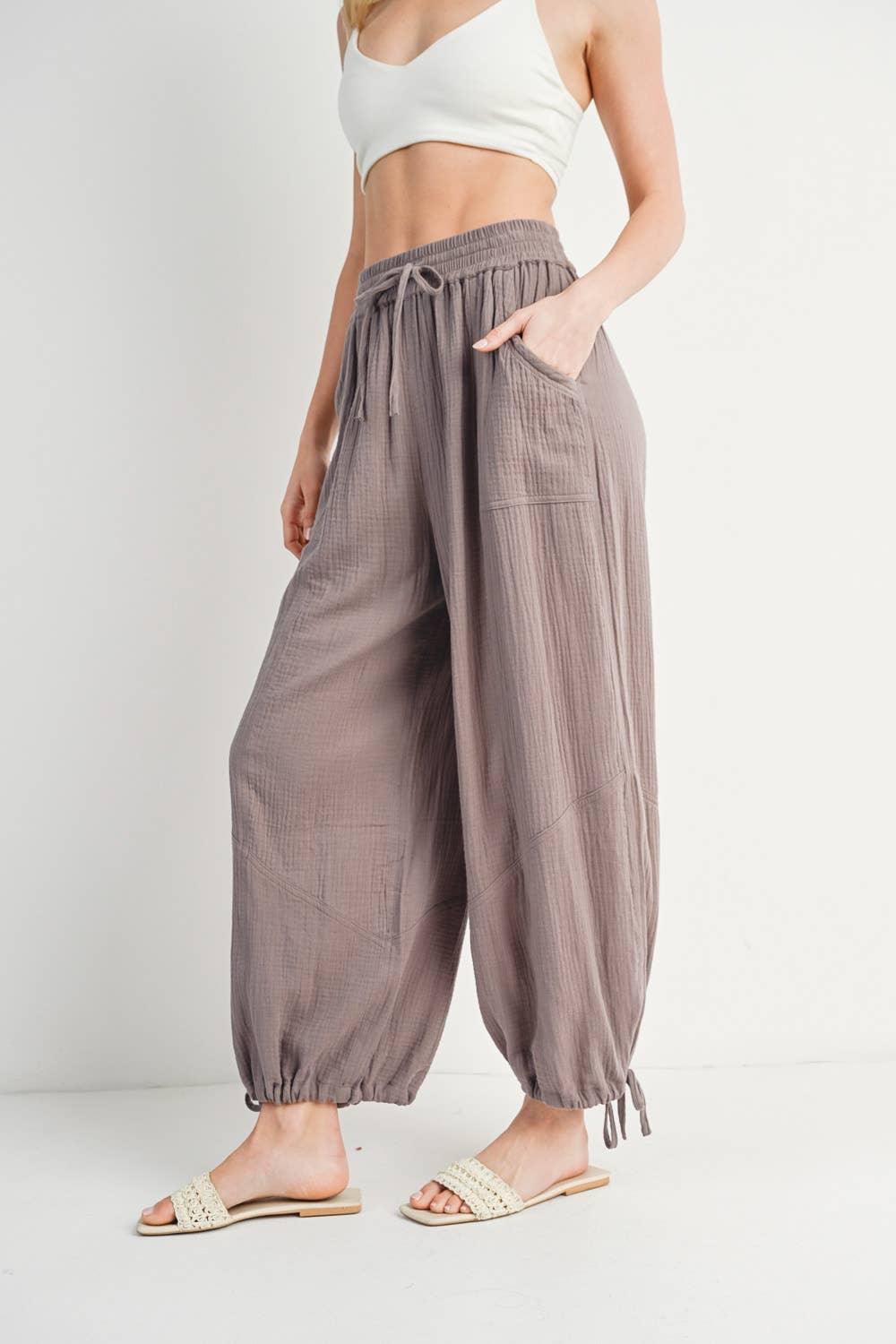 JOGGER HAREM DRAWSTRING PANTS: MUSHROOM*