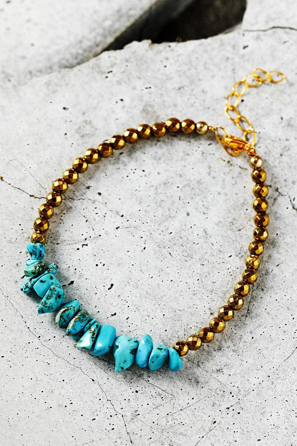 Gold Turquoise Beading Adjustable Bracelet: Gold