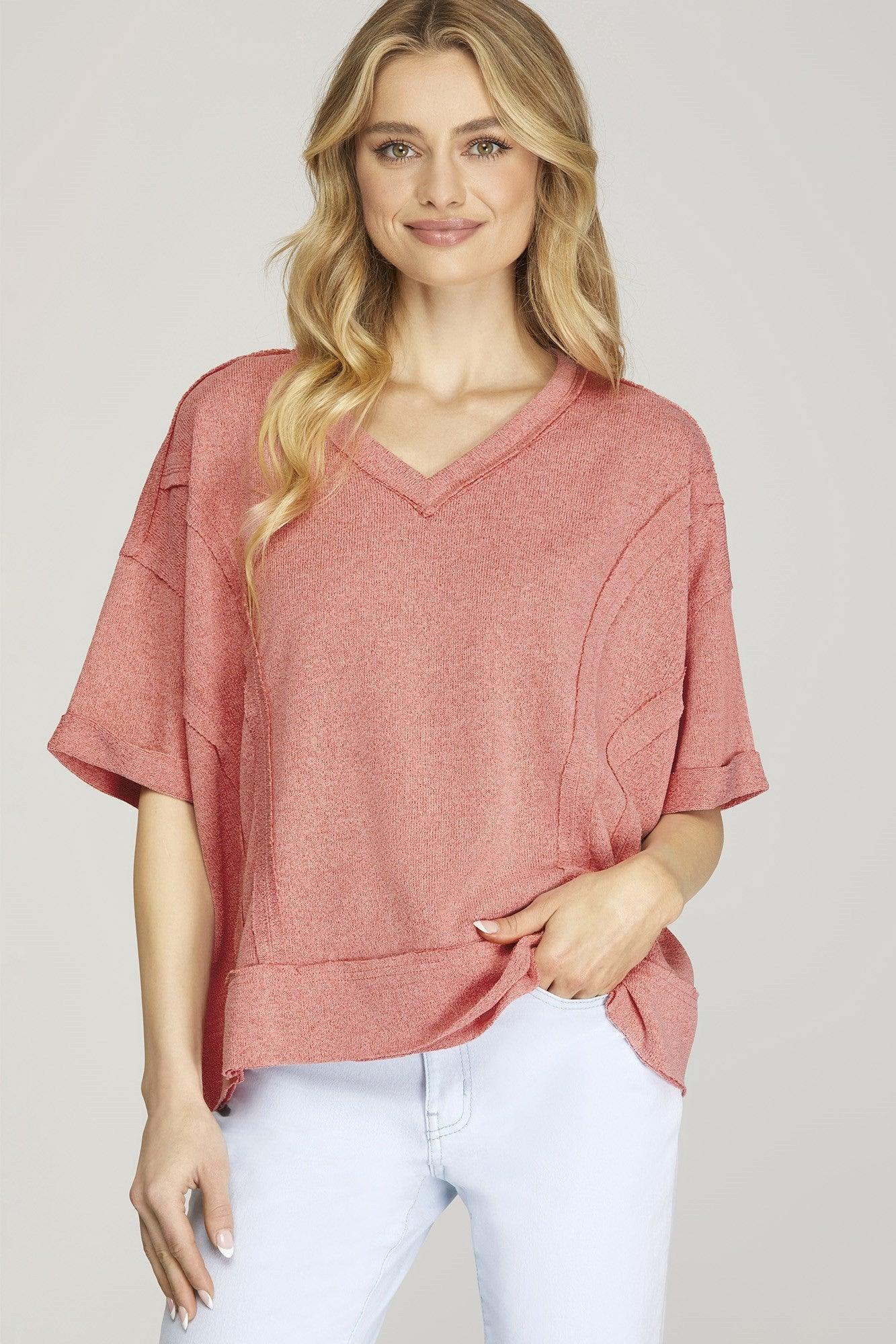 Penny Raw Edge Pink Knit Top*