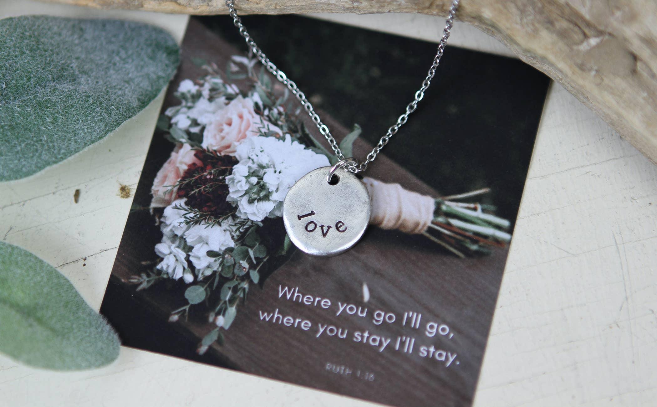 Love Hand Stamped Scripture Necklace: Silver