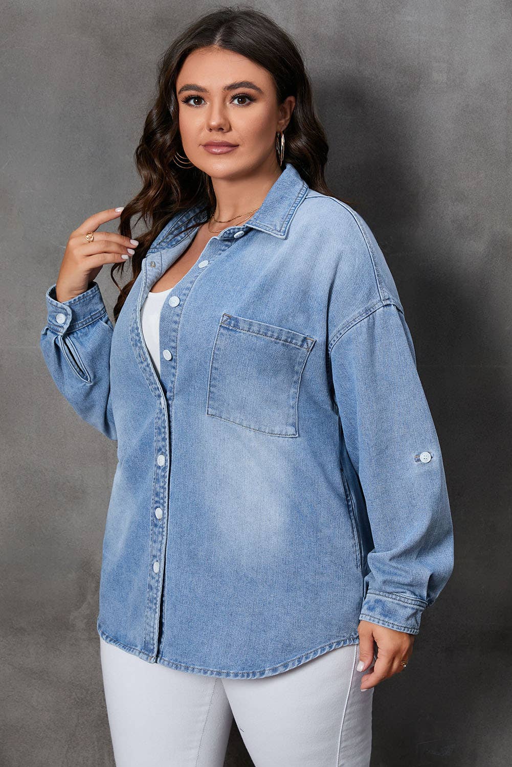 Curvy Women Denim Shacket