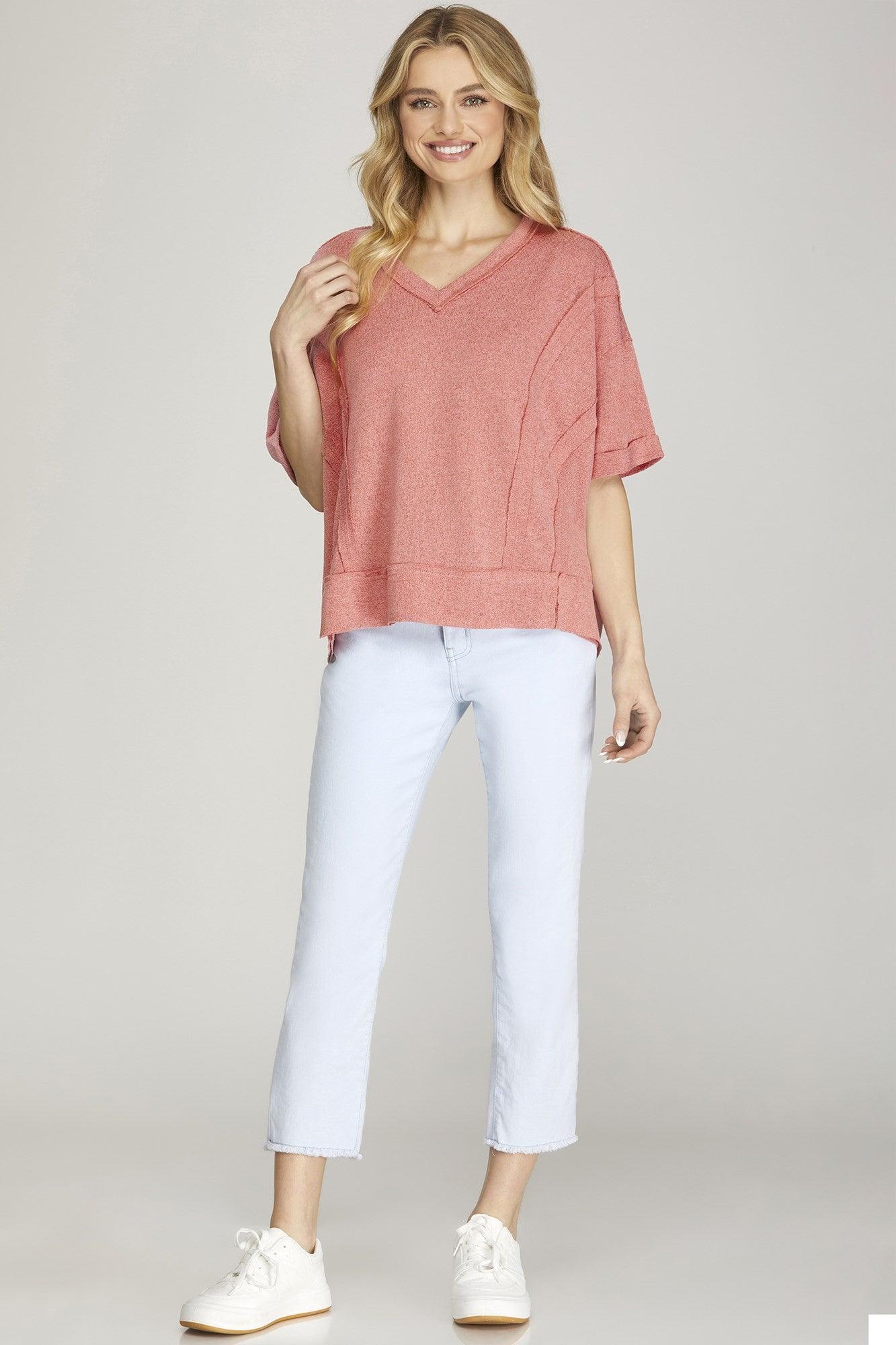 Penny Raw Edge Pink Knit Top*