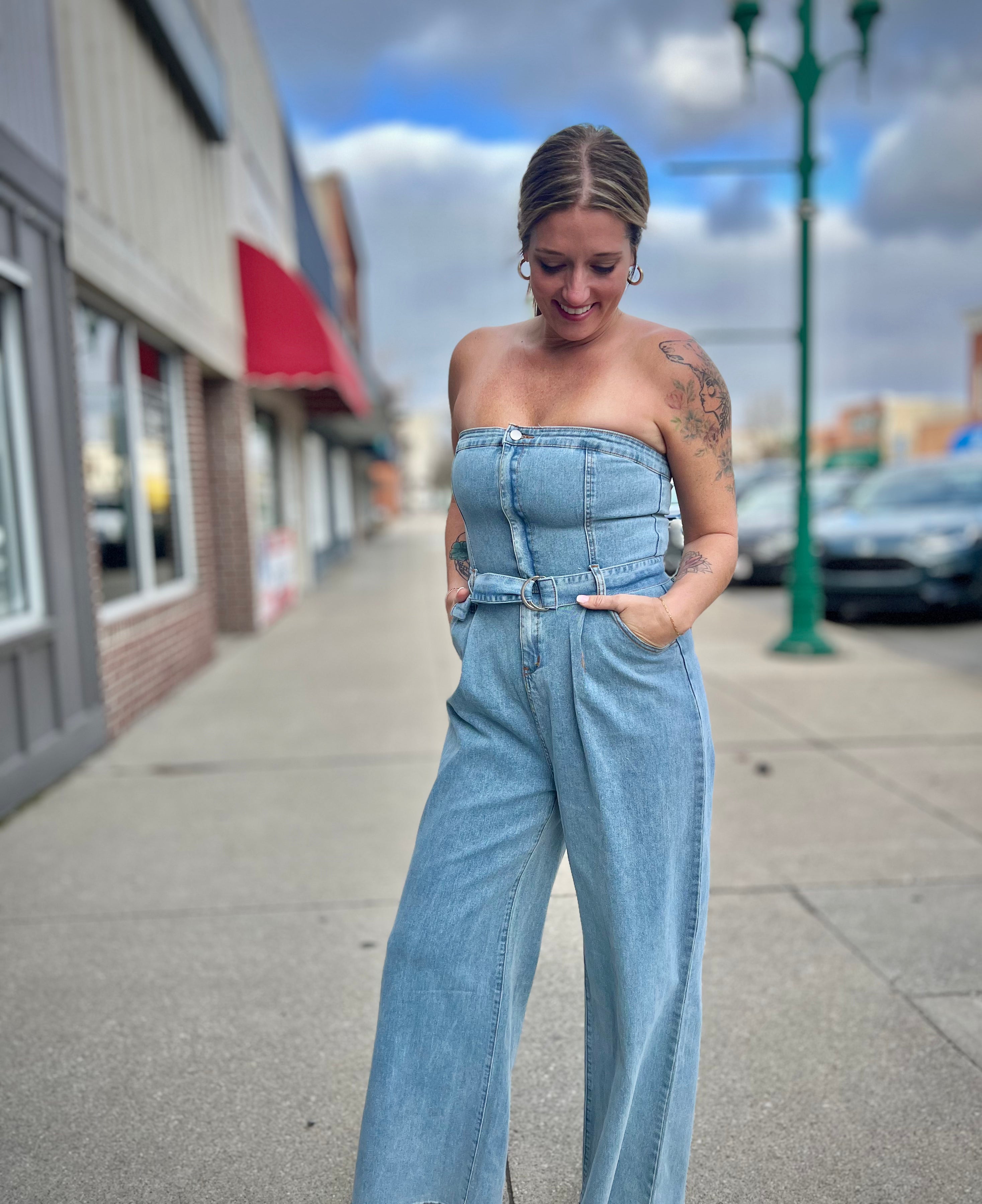 Brandy Denim Wide Leg Jumpsuit*