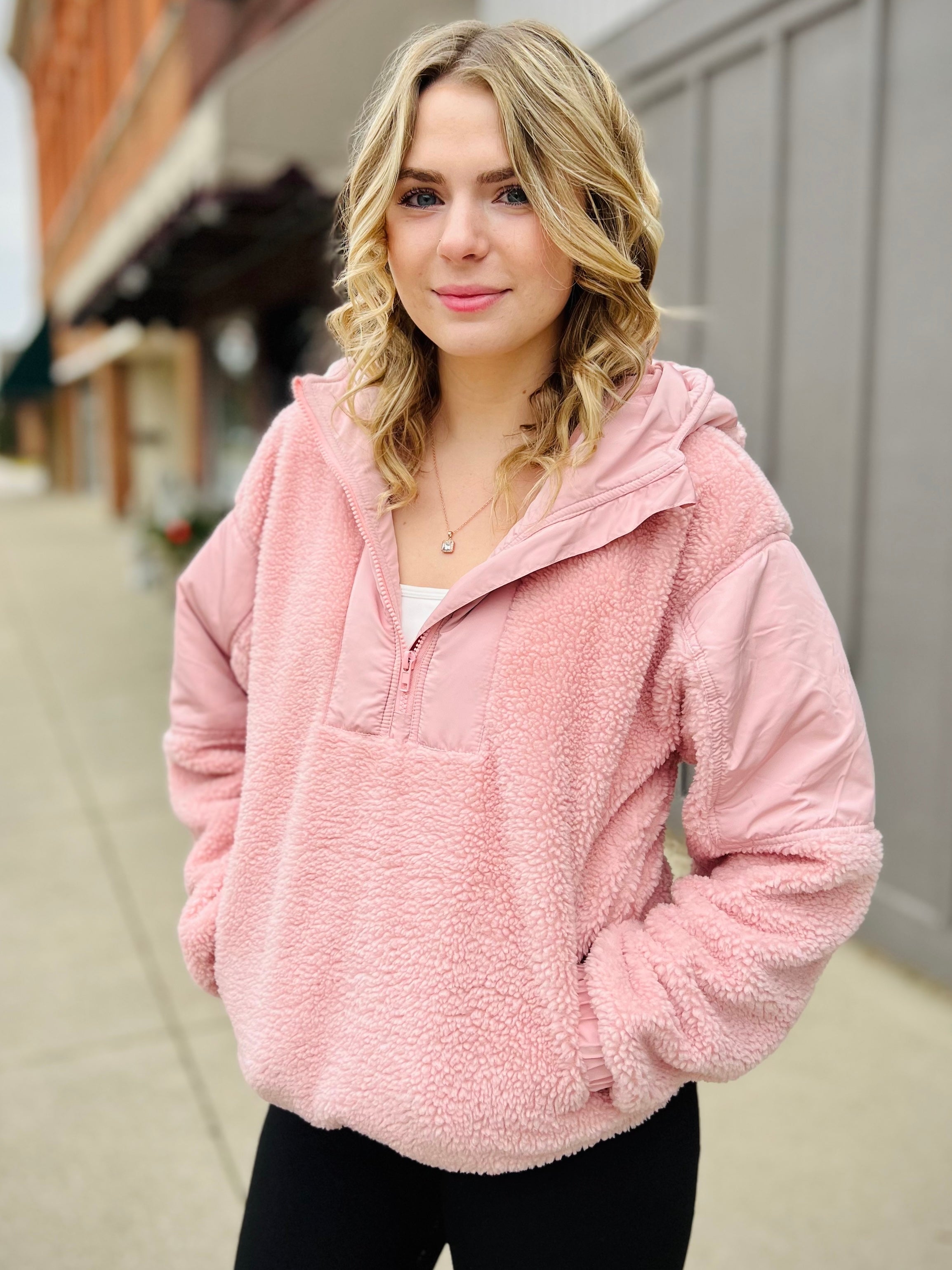 BI FAUX Shearling Hoodie DUSTY PINK