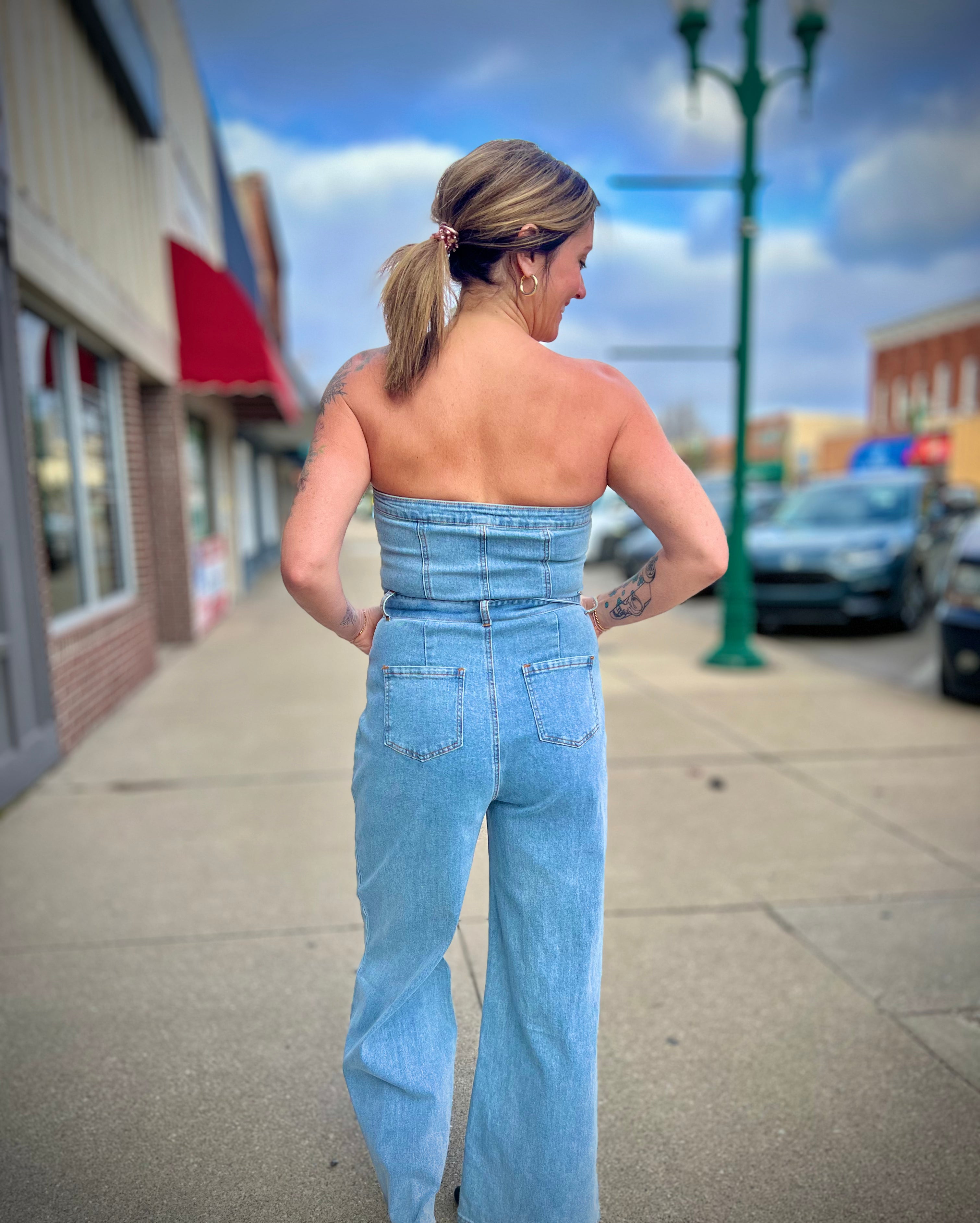 Brandy Denim Wide Leg Jumpsuit*