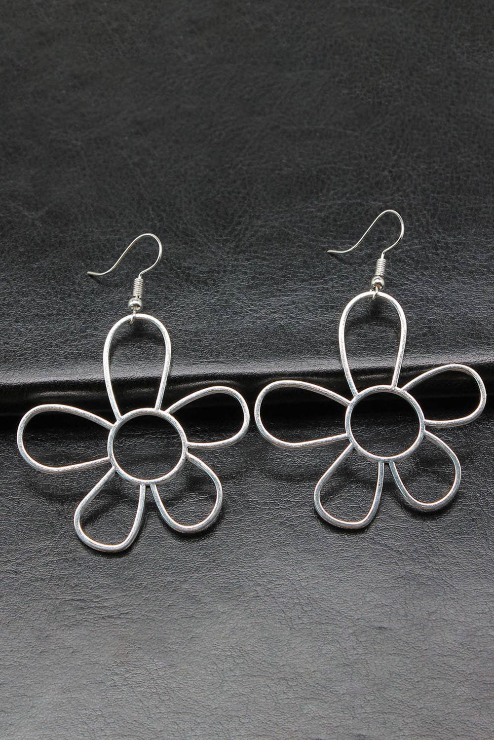 Silvery Alloy Hollowed Flower Hook Earrings: ONE SIZE / Silver