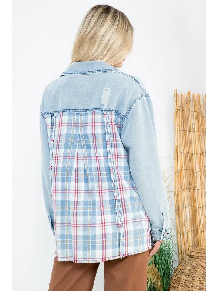 Oversized Denim Plaid Shacket*