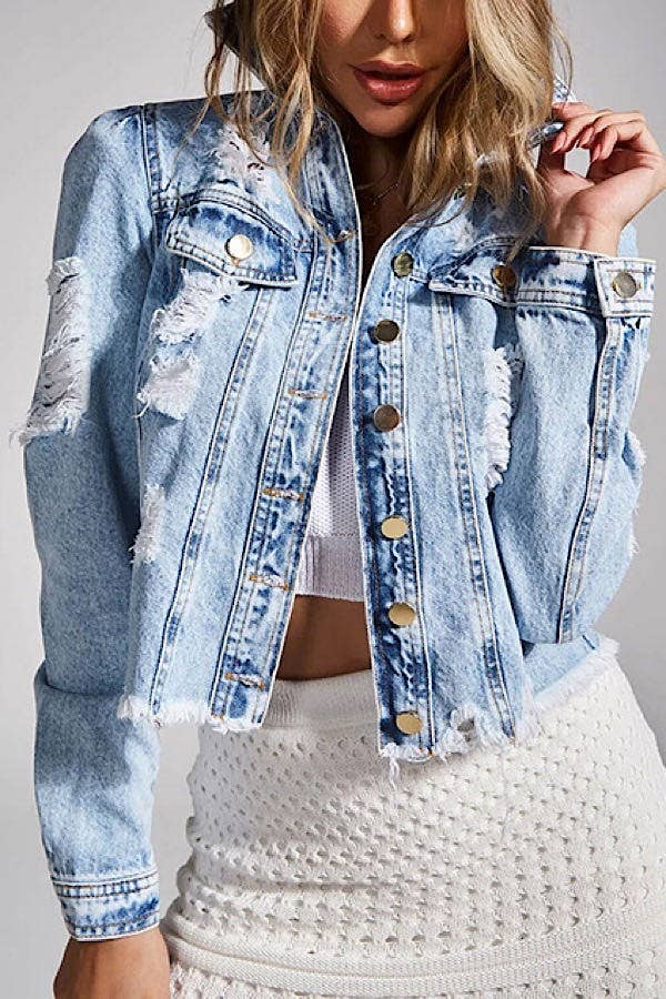 Cropped Denim Jacket - Light Blue