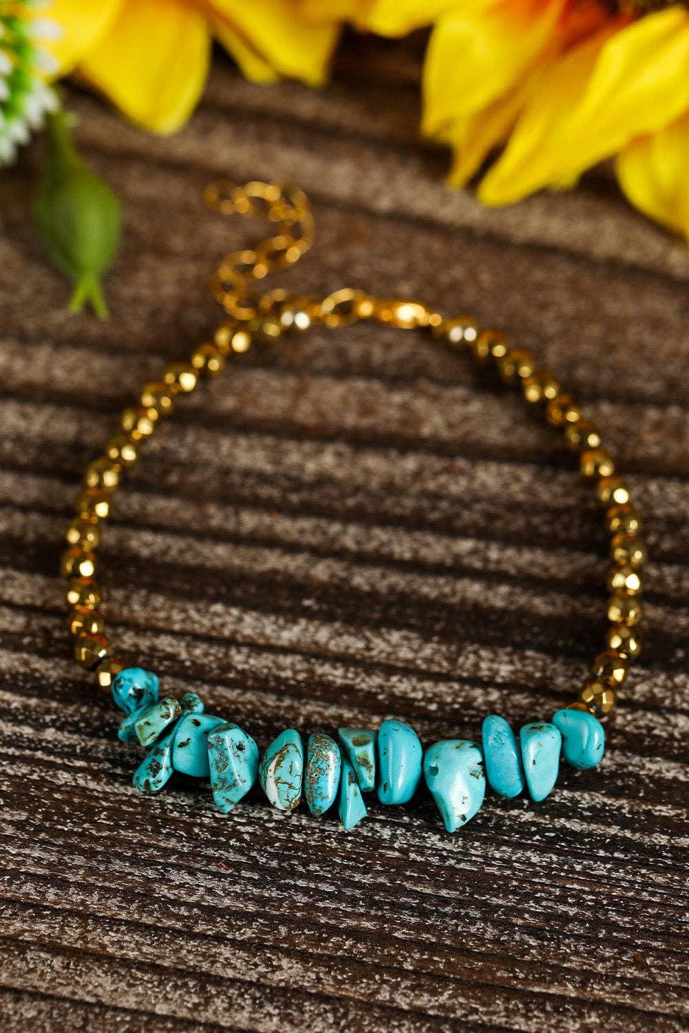 Gold Turquoise Beading Adjustable Bracelet: Gold