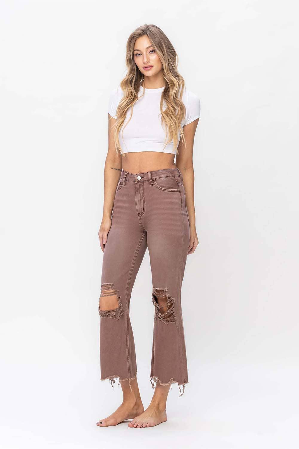 90'S VINTAGE SUPER HIGH RISE CROP FLARE JEANS*