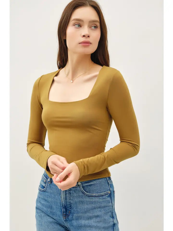 Basic Square Neck Long Sleeve Top