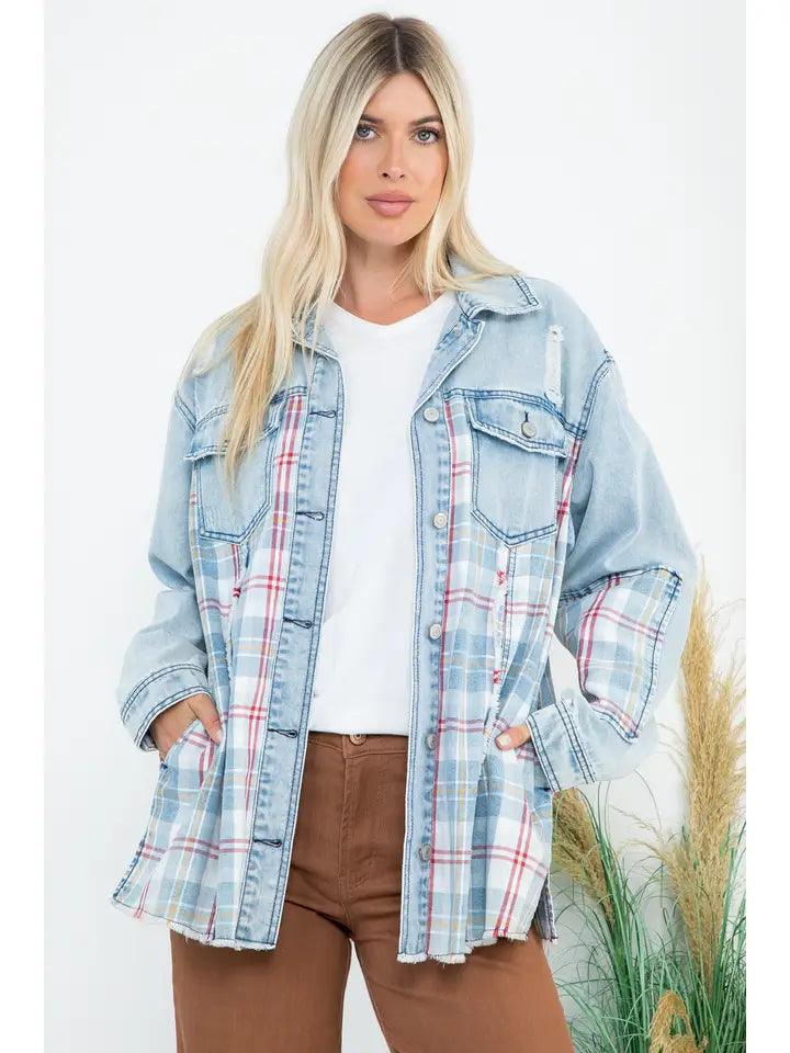 Oversized Denim Plaid Shacket*