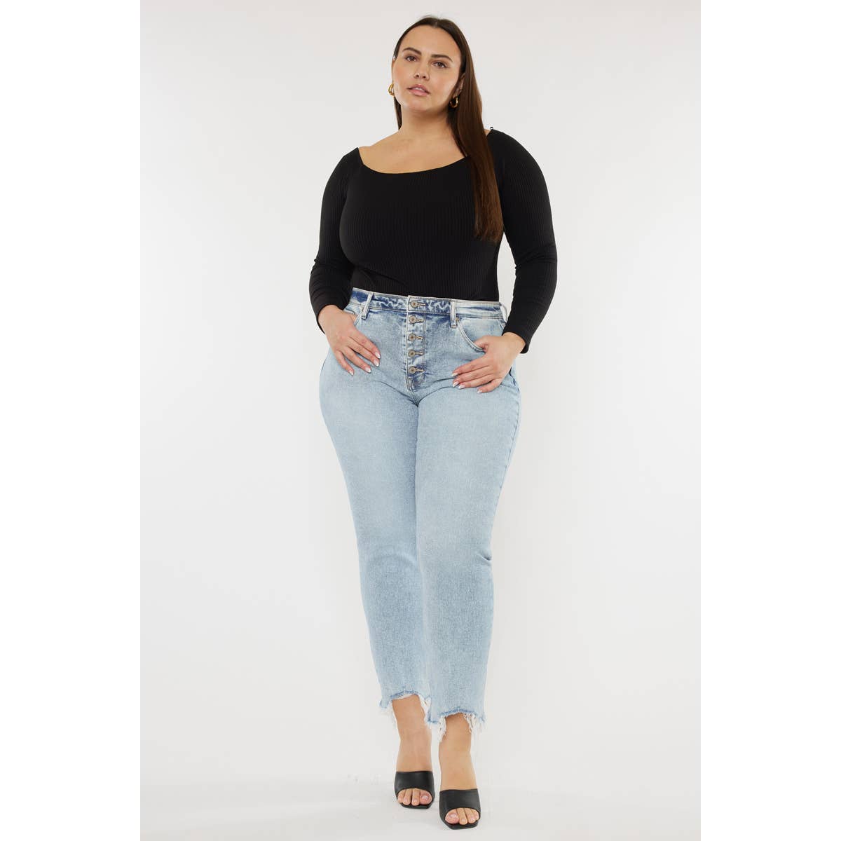 KC Curvy Light Wash High Rise Slim Straight Jeans