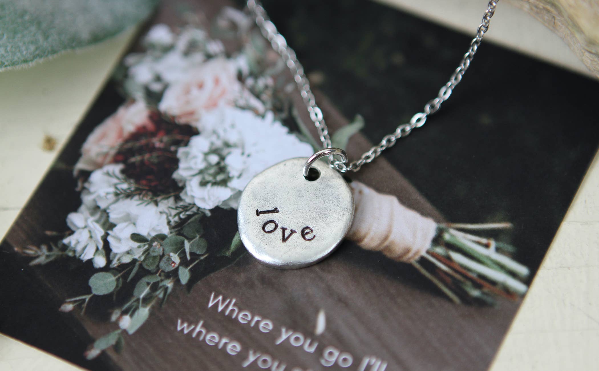 Love Hand Stamped Scripture Necklace: Gold