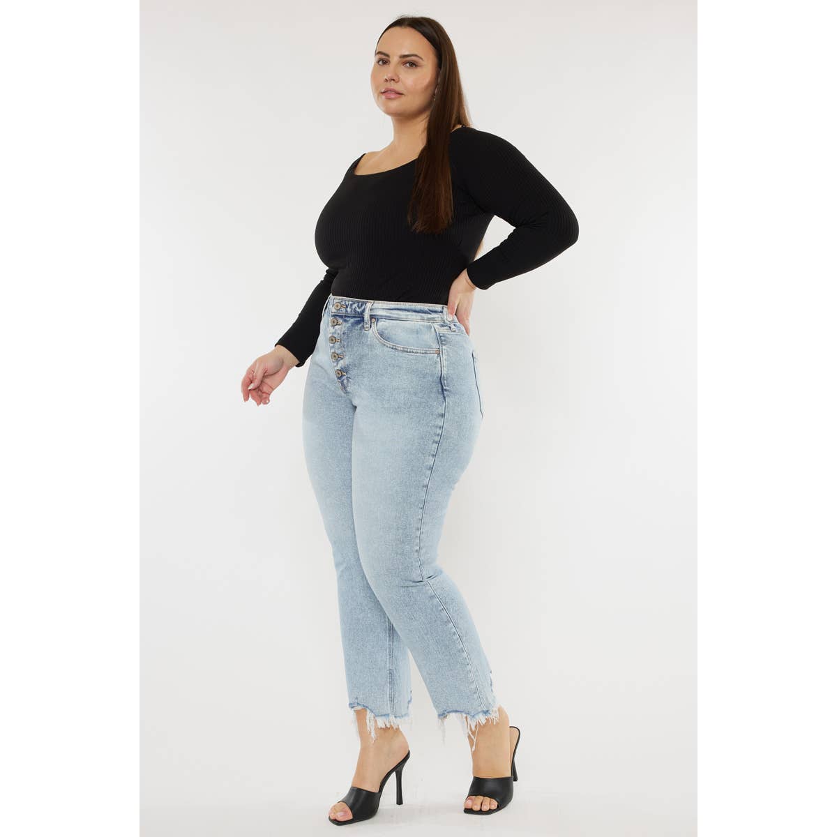 KC Curvy Light Wash High Rise Slim Straight Jeans