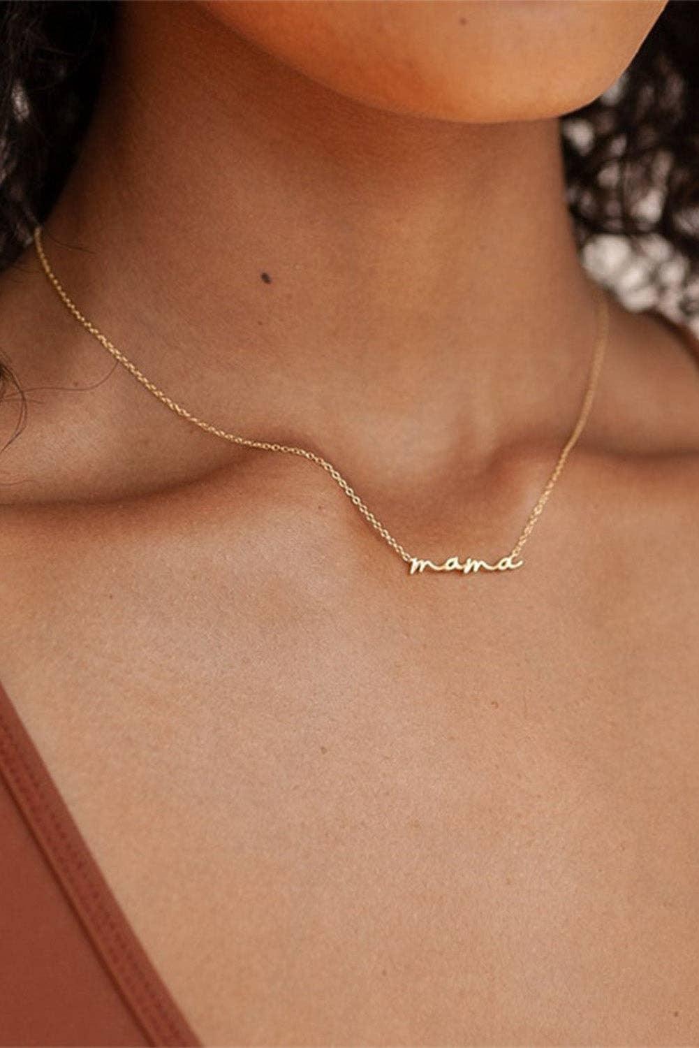 Gold Tiny Mama Script Necklace: ONE SIZE / Gold