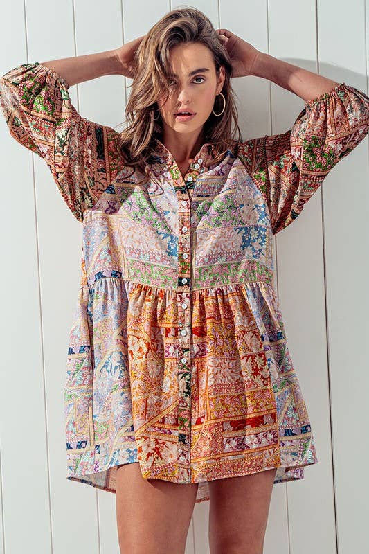 SUN-DRENCHED SHIRT DRESS: MULTI / S-2/M-2/L-2