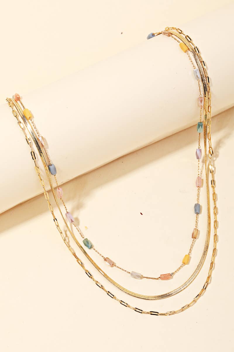 Layered Triple Chain Bead Necklace: GDWMLT1
