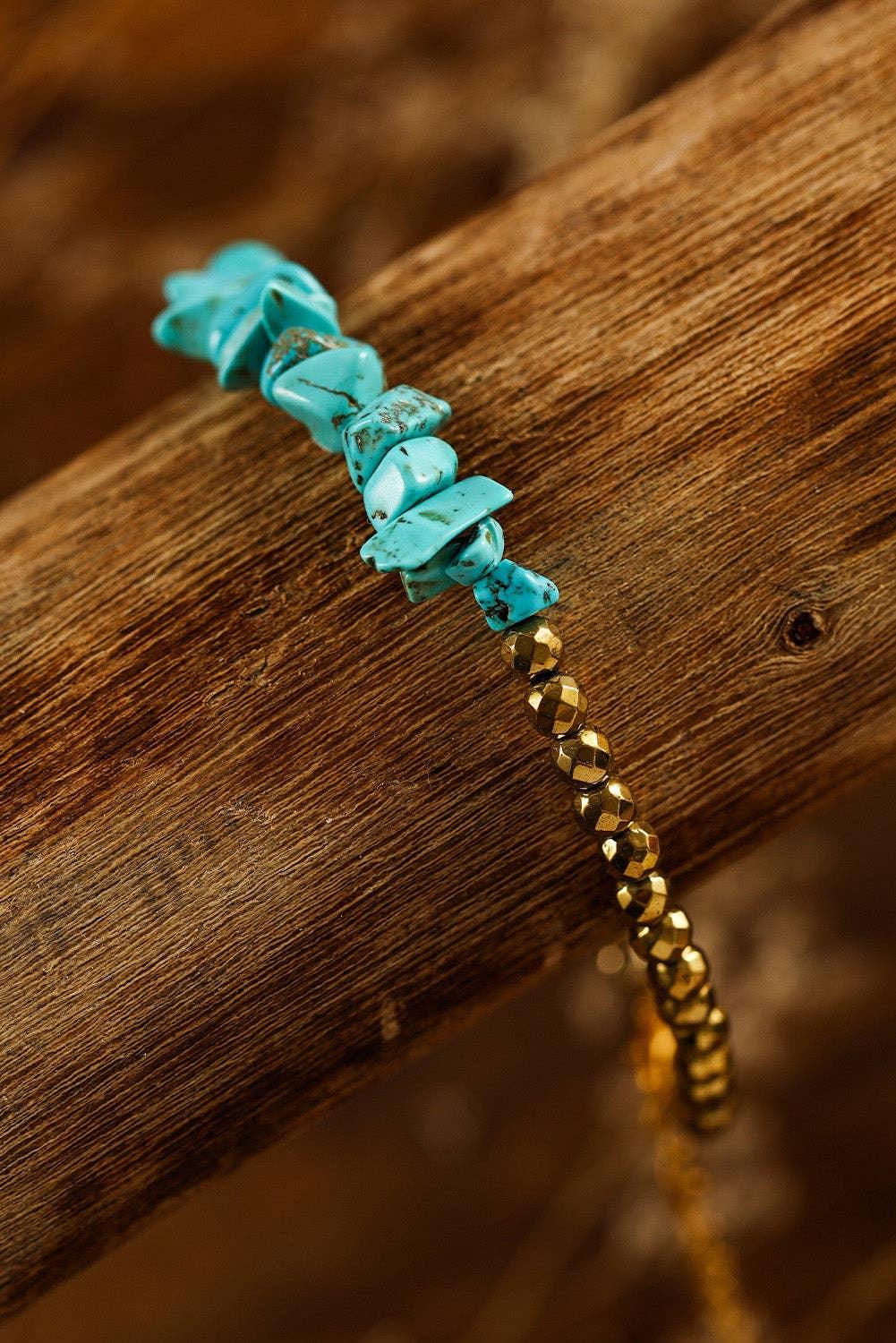 Gold Turquoise Beading Adjustable Bracelet: Gold