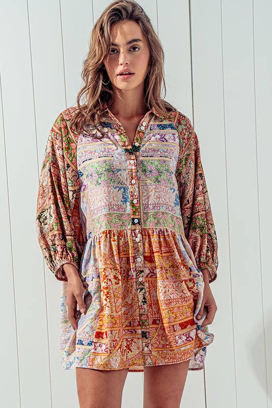 SUN-DRENCHED SHIRT DRESS: MULTI / S-2/M-2/L-2