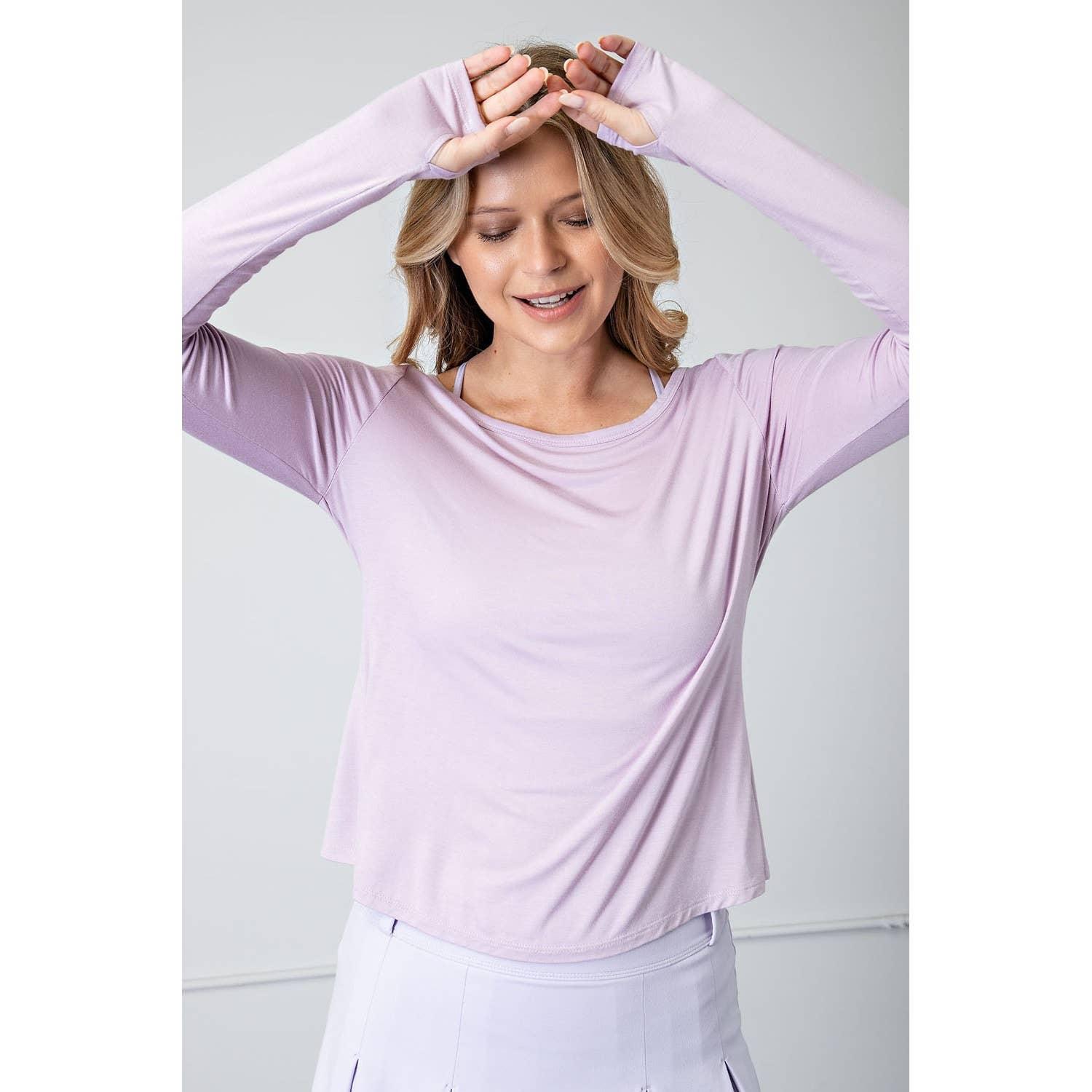 RM Long Sleeve Boat Neckline Yoga Top - Lavender*